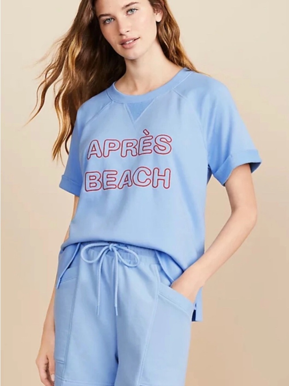 Lou & Grey Apres Beach Cozy Cotton Terry Short Sleeve Sweatshirt Size M